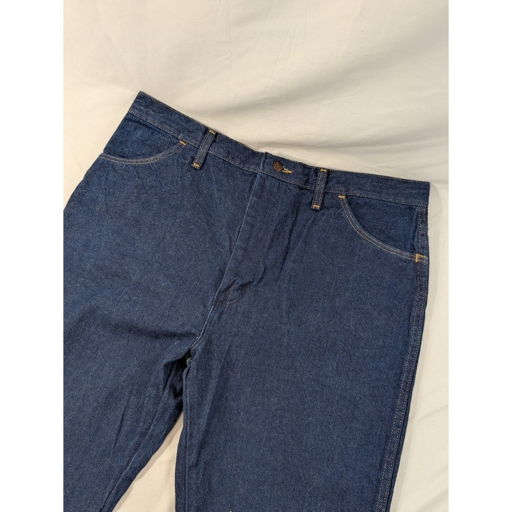 Vintage Rustler Dark Wash Jeans 38x34 Made In USA Denim Straight Leg 80s